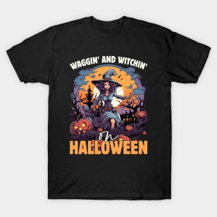 Waggin' & Witchin' Dog on Halloween T-Shirt